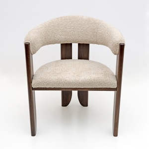Eight Mid-century Modern Italian Bouclè and Walnut Dining Chairs, 1970s