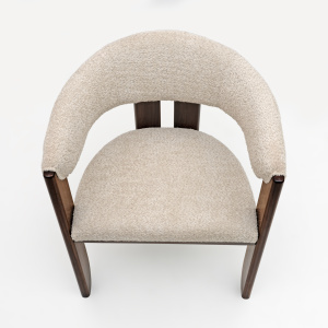 Eight Mid-century Modern Italian Bouclè and Walnut Dining Chairs, 1970s
