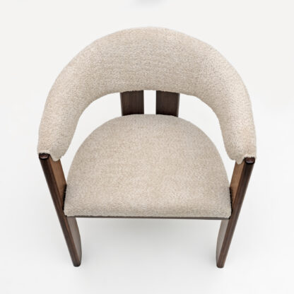 Eight Mid-century Modern Italian Bouclè and Walnut Dining Chairs, 1970s - Image 4