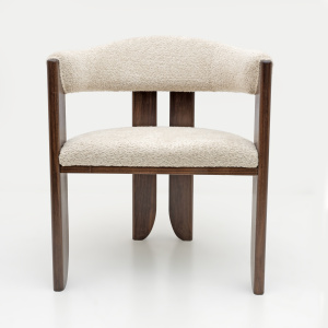 Eight Mid-century Modern Italian Bouclè and Walnut Dining Chairs, 1970s