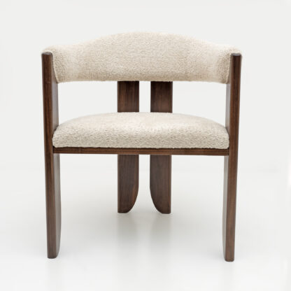 Eight Mid-century Modern Italian Bouclè and Walnut Dining Chairs, 1970s - Image 5