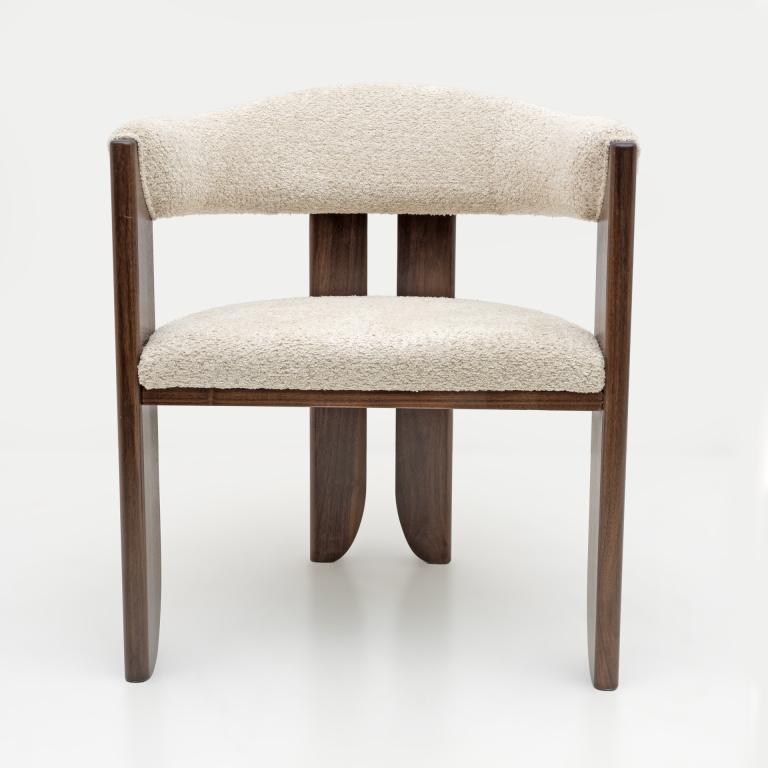 Eight Mid-century Modern Italian Bouclè and Walnut Dining Chairs, 1970s - Image 5