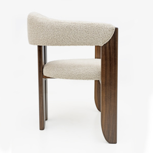 Eight Mid-century Modern Italian Bouclè and Walnut Dining Chairs, 1970s
