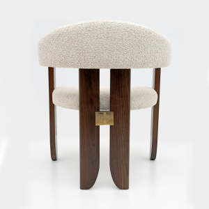 Eight Mid-century Modern Italian Bouclè and Walnut Dining Chairs, 1970s