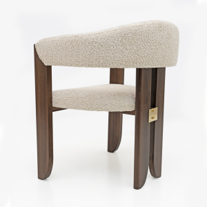 Eight Mid-century Modern Italian Bouclè and Walnut Dining Chairs, 1970s
