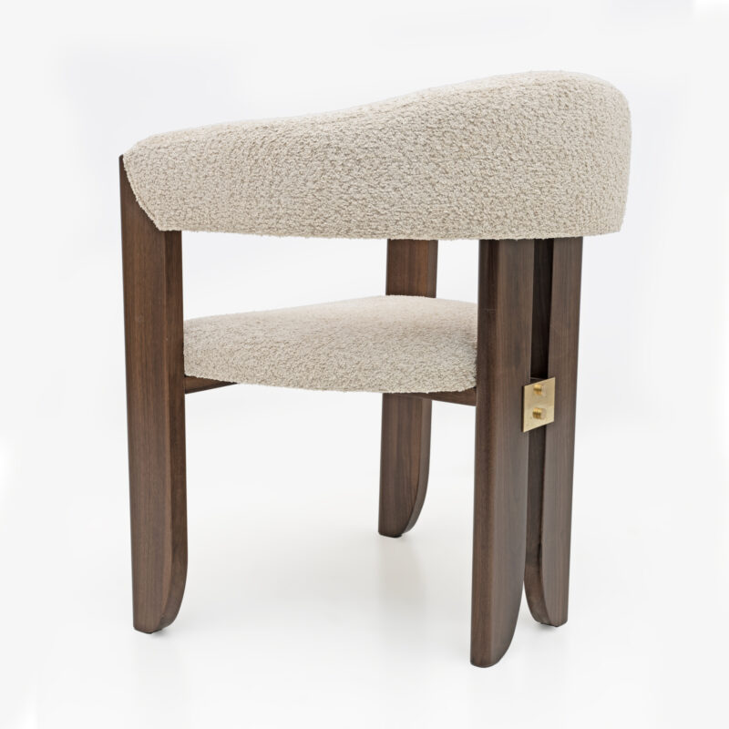 Eight Mid-century Modern Italian Bouclè and Walnut Dining Chairs, 1970s