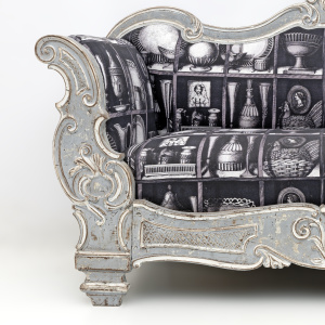 Charles X Style Italian Sofa with Fornasetti Linen Fabric