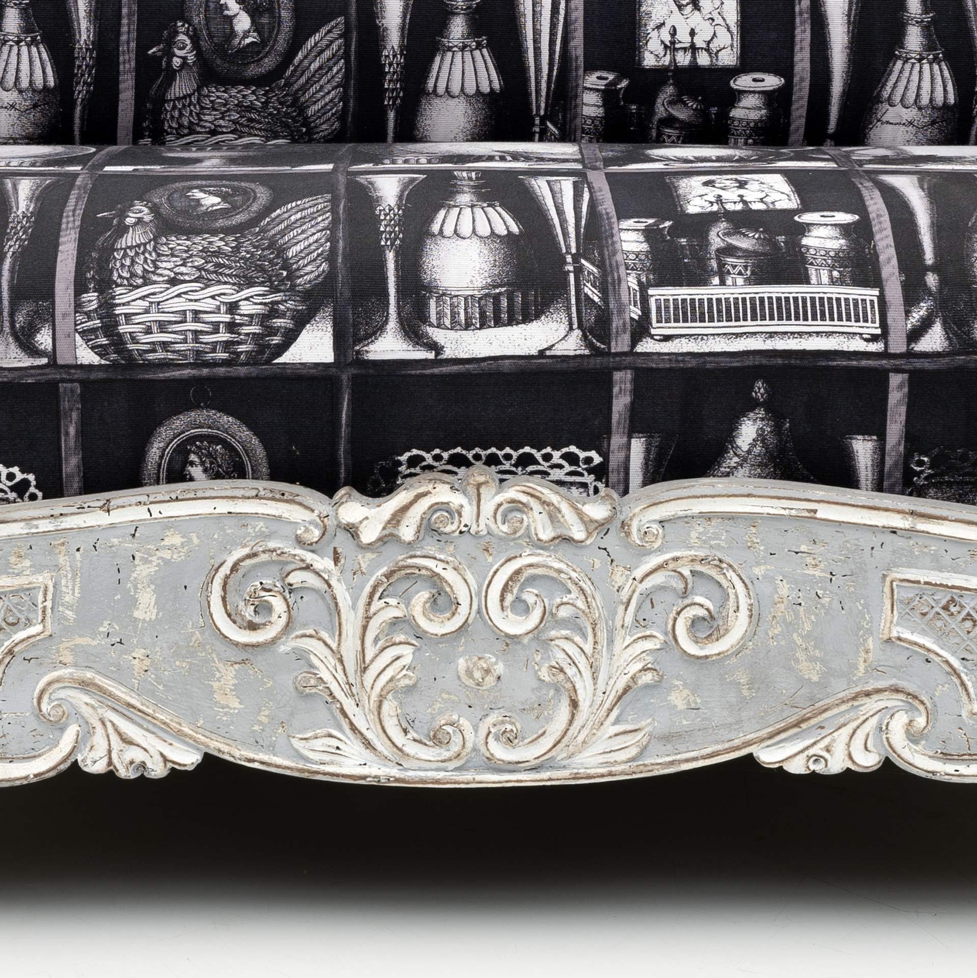 Charles X Style Italian Sofa with Fornasetti Linen Fabric