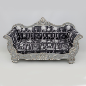 Charles X Style Italian Sofa with Fornasetti Linen Fabric