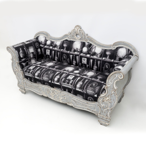 Charles X Style Italian Sofa with Fornasetti Linen Fabric