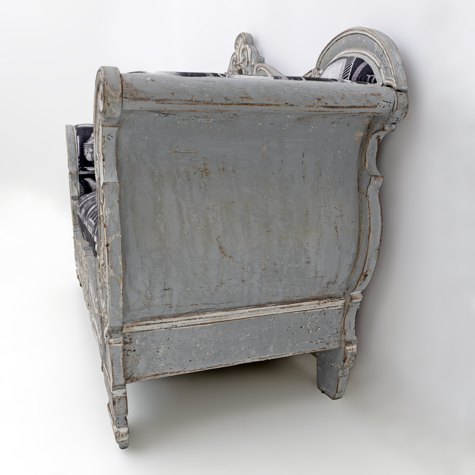 Charles X Style Italian Sofa with Fornasetti Linen Fabric