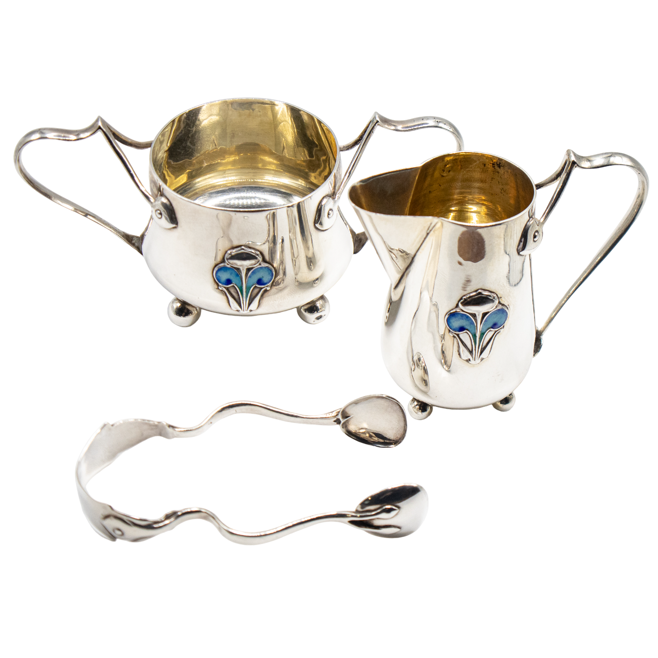 Stunning Art Nouveau Silver Bachelor Trio