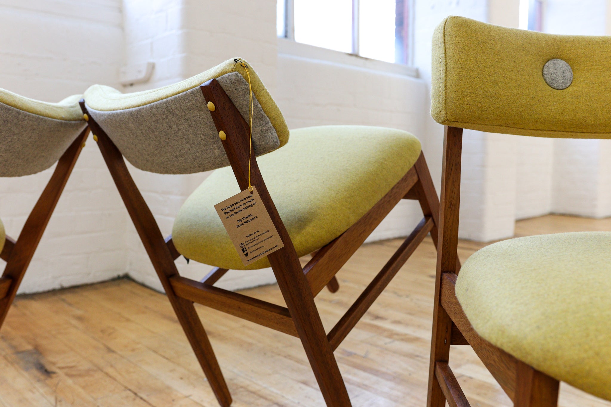 Big Button Two Tone Mid-Century Dining Chairs.