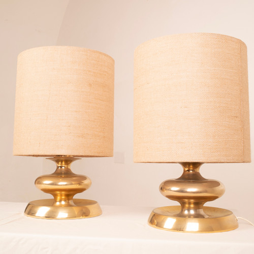 Pair of C-363 Lamps Gold Edition24K Lights Italy 1970