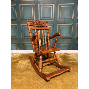 Decoratively Carved Childs Rocking Chair