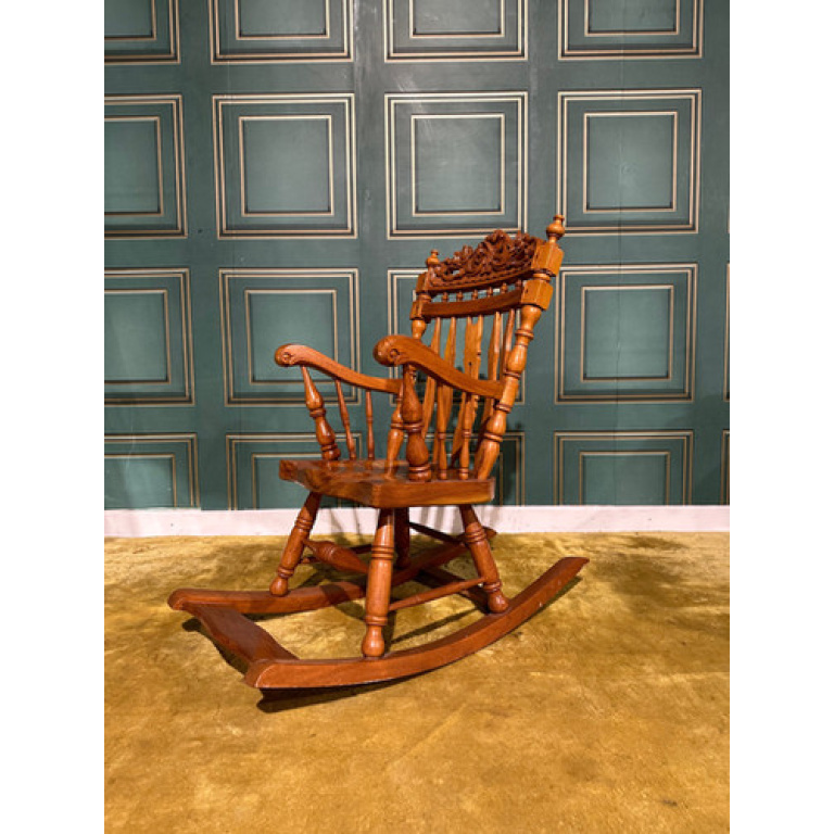 Decoratively Carved Childs Rocking Chair