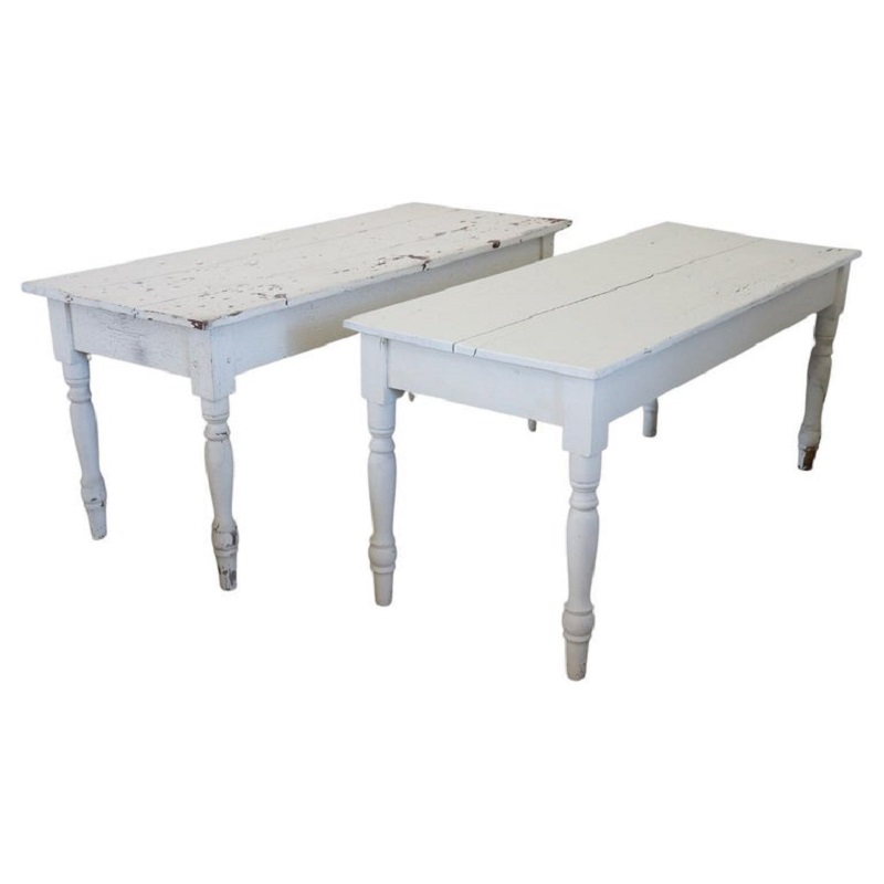 Pair of antique lacquered poplar tables, 19th century