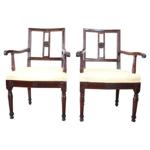Pair of antique walnut armchairs