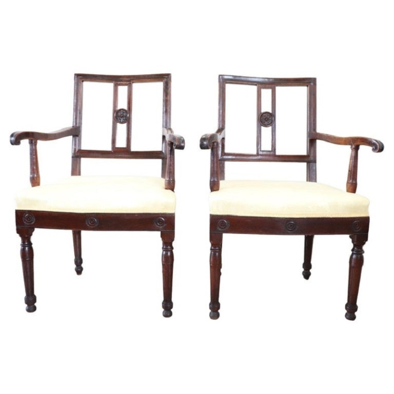Pair of antique walnut armchairs