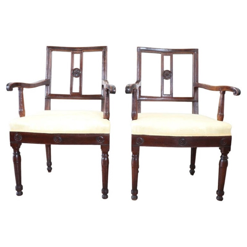 Pair of antique walnut armchairs