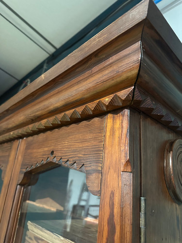 Gothic Revival Pitch Pine Bookcase With Base Cupboard