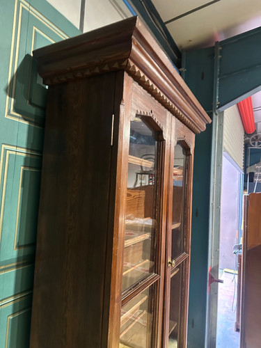 Gothic Revival Pitch Pine Bookcase With Base Cupboard