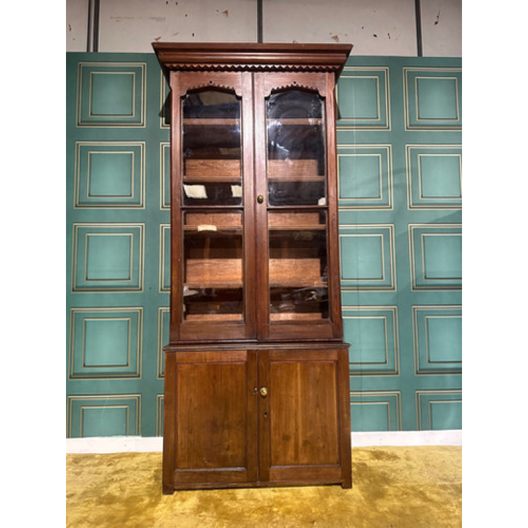 Gothic Revival Pitch Pine Bookcase With Base Cupboard