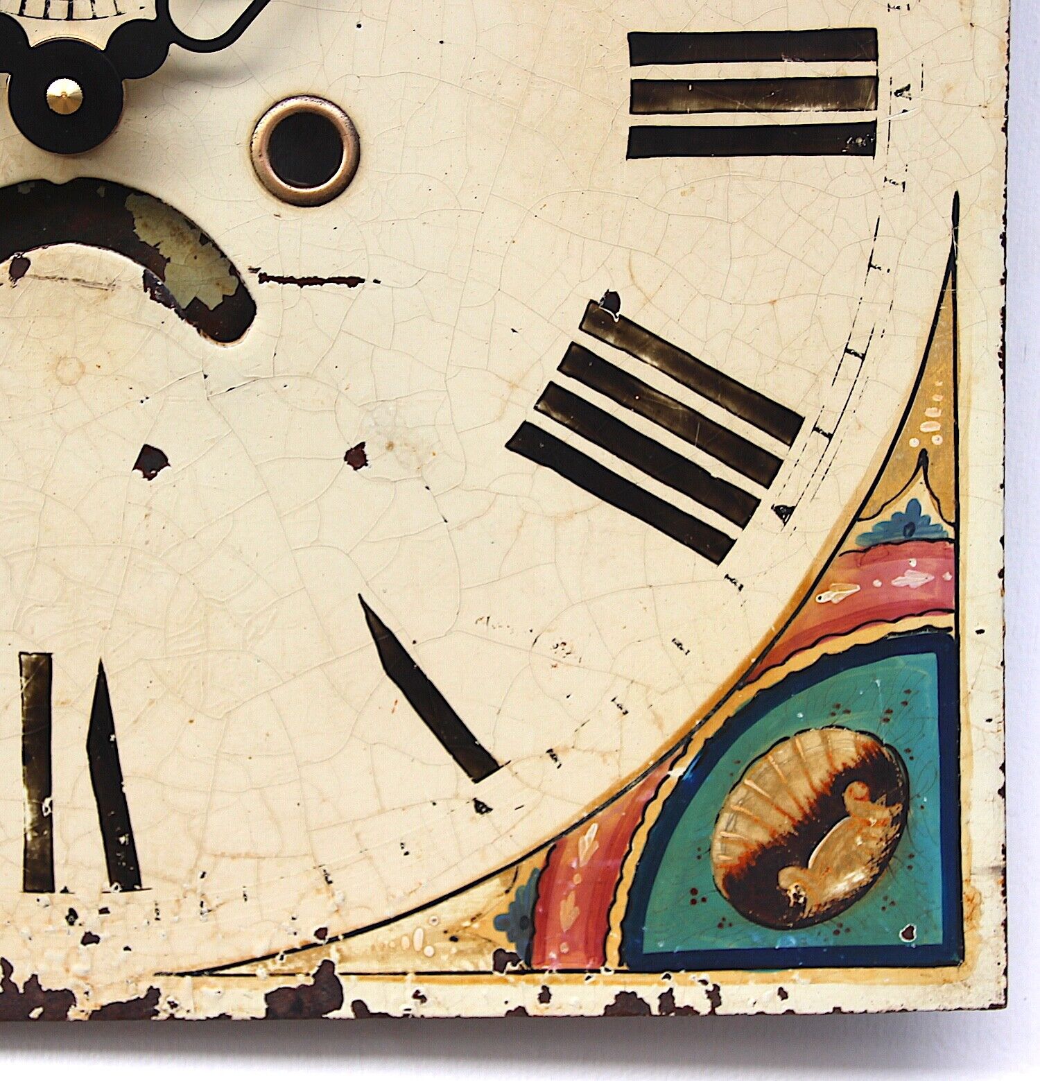 Grandfather/longcase iron clock dial. Late 18th century. Original. C.1795-1825