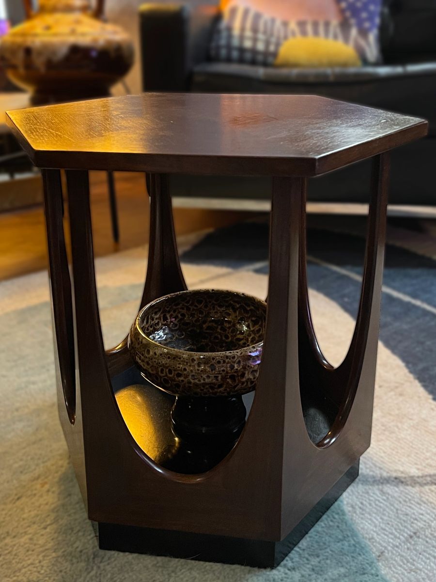 Mid century dark wood Gplan vintage hexagon retro occasion side table
