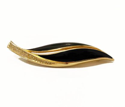 1980s CHRISTIAN DIOR ENAMEL LEAF gold plated crystal BROOCH