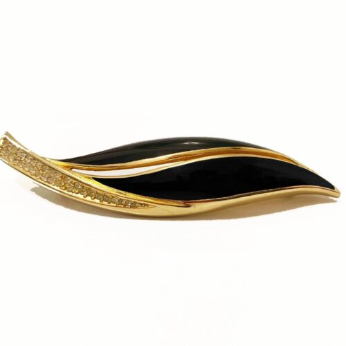 1980s CHRISTIAN DIOR ENAMEL LEAF gold plated crystal BROOCH