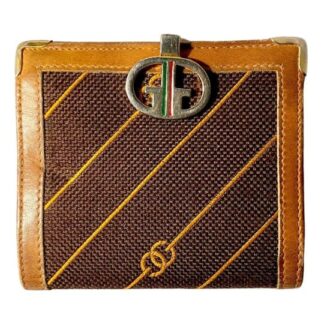 1980s Gucci Brown Canvas Logo Clutch Cards Wallet Purse