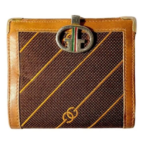 1980s Gucci Brown Canvas Logo Clutch Cards Wallet Purse