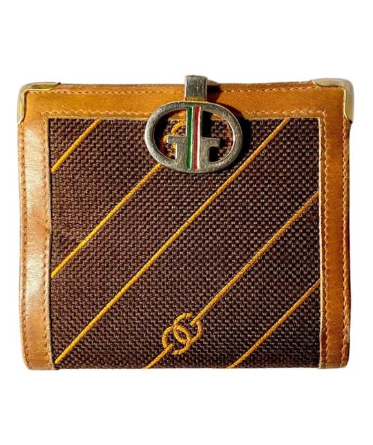 1980s Gucci Brown Canvas Logo Clutch Cards Wallet Purse