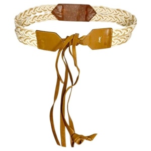 1980s YSL Yves Saint Laurent Cord Tan Leather Tasseled Tie Belt