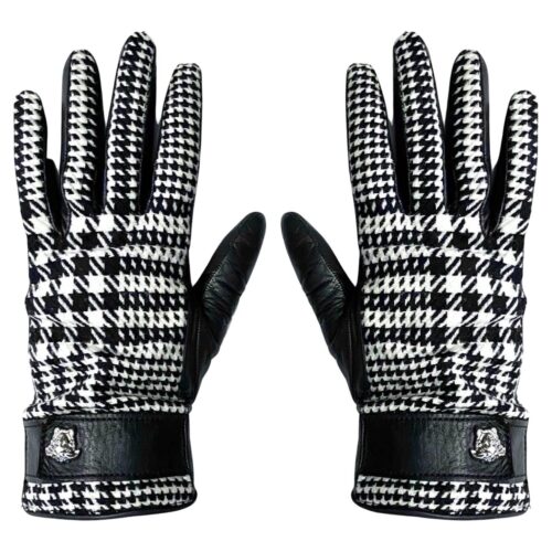 1990s Gianni Versace Dogtooth Wool Leather Winter Gloves