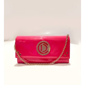 2000s Christian Dior Pink Fuchsia Patent Leather Handbag On Chain
