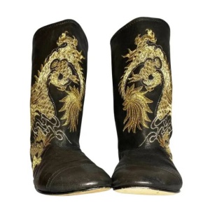 2000s Giuseppe Zanotti Embroidered Dragon Black Leather Calf Boots