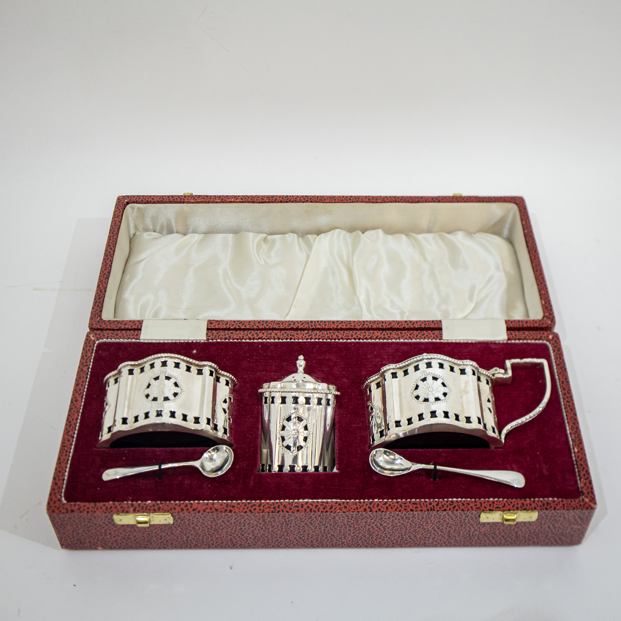 Superb Cased Silver Five Piece Cruet Set