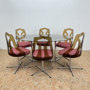 Mid Century Smoked Perspex Chairs & Glass Table