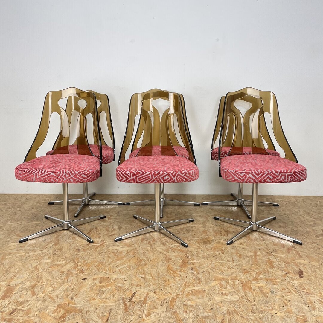 Mid Century Smoked Perspex Chairs & Glass Table