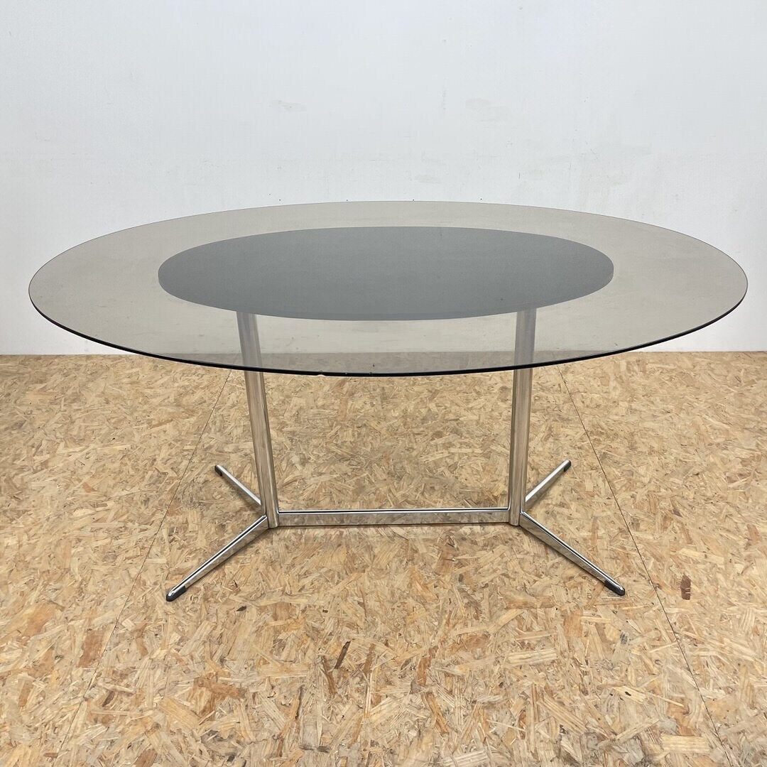 Mid Century Smoked Perspex Chairs & Glass Table