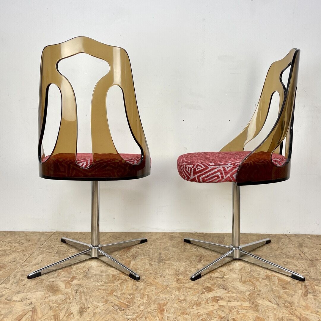Mid Century Smoked Perspex Chairs & Glass Table