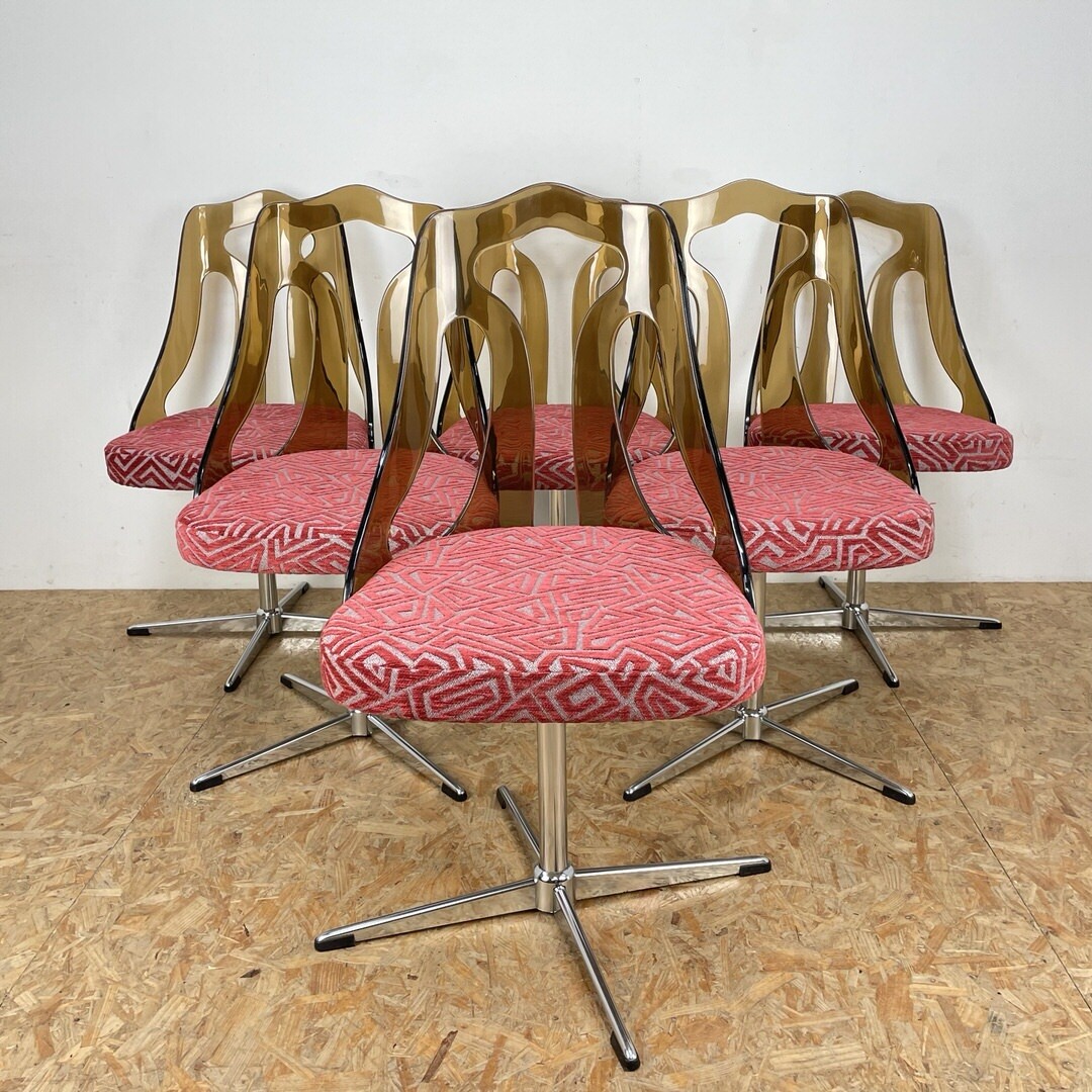 Mid Century Smoked Perspex Chairs & Glass Table