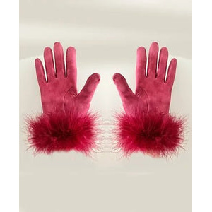 1980s Christian Dior Strawberry Red Suede Gloves with Feathered Fringes