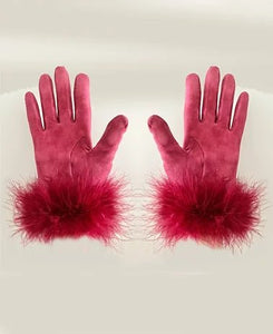 1980s Christian Dior Strawberry Red Suede Gloves with Feathered Fringes