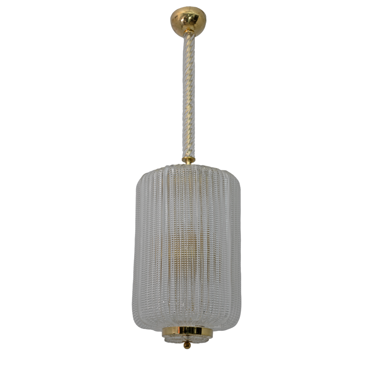 Art Dèco Style Brass Murano Glass Lantern Chandelier Attributed to Tomaso Buzzi