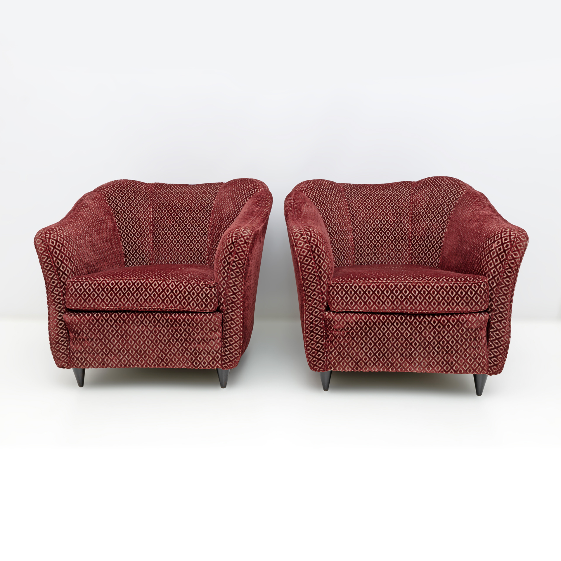 Pair of Gio Ponti Mid-Century Modern Velvet Armchairs for Casa e Giardino, 1950s