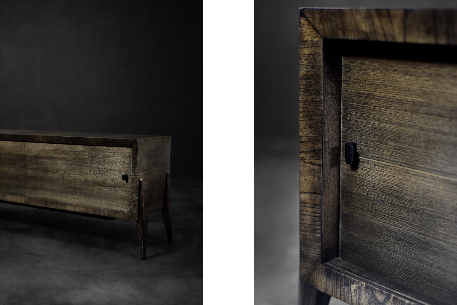 Mid-Century Modern Long Scandinavian Ash Sideboard with Matte Metal Handles, 1960s