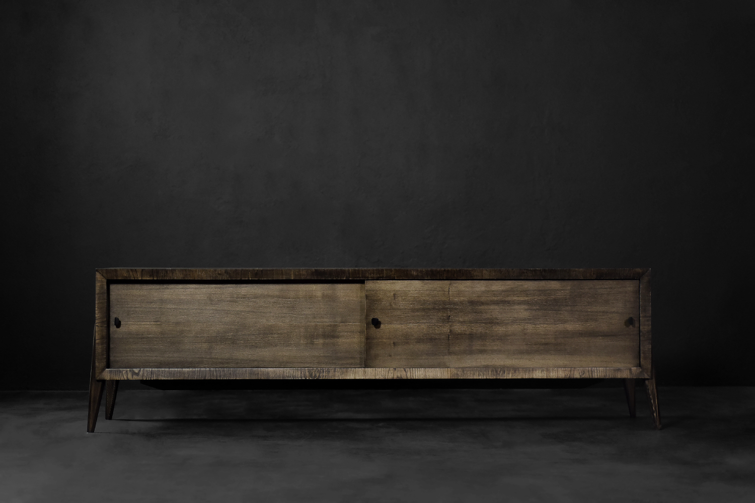 Mid-Century Modern Long Scandinavian Ash Sideboard with Matte Metal Handles, 1960s